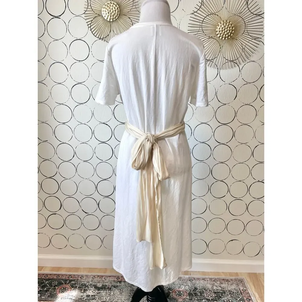 Zara Womens Midi T-Shirt Dress S White Wrap Minimalist Classic Capsule Timeless - Picture 3 of 9